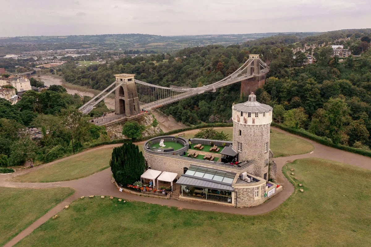 Clifton Observatory — exterior view with Suspension Bridge